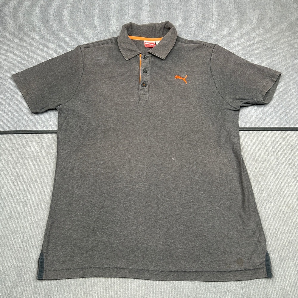 Puma Sportlifestyle Polo Shirt Gray Heather Orange Logo Short Sleeve Mens Size S